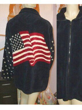 Vtg Bear Ridge American Flag Jacket Size XL Sherpa Fleece Patriotic Stars USA